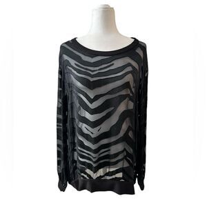 Neiman Marcus Burnout Zebra Sheer Silk Blend  Long Sleeve Top Size Extra Large